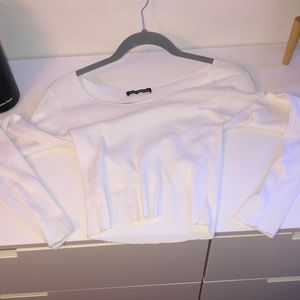 Brandy Melville White Ribbed Long Sleeve Top